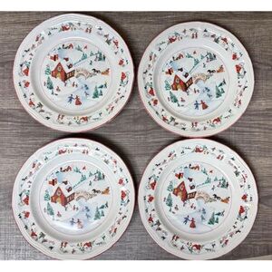 Set Of 4   Vintage Farberware White Christmas 391-40 Salad Plates 7.75" EUC